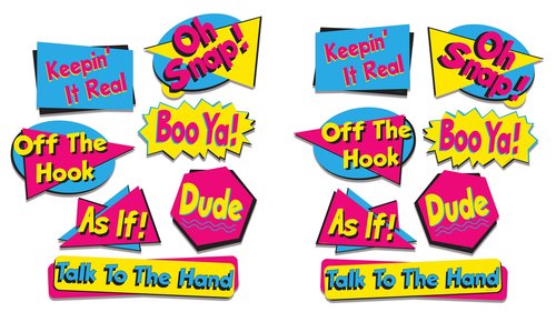 Beistle 90's Phrase Cutouts 14 Piece Wall Party Decorations, 8.5" - 19.5", Blue/Yeow/Cerise/Black
