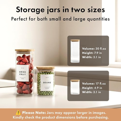 EDELHAUS Glass Storage Containers - Airtight 12-Pack with Bamboo Lids | Stackable Kitchen Canisters (4x 30 oz, 8x 17 oz)