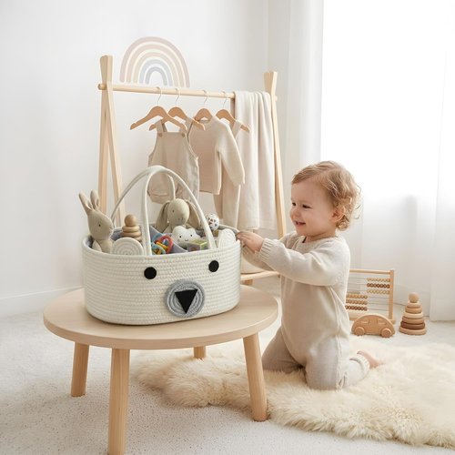 DECOMOMO Teddy Bear Basket - Large Diaper Caddy for Baby Shower | Cute Animal Design