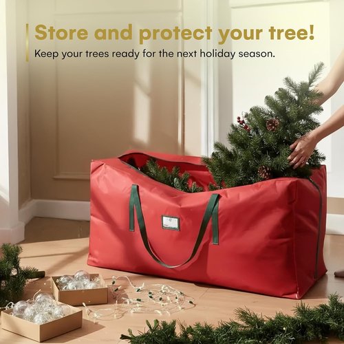 HOLIDAY SPIRIT Christmas Tree Storage Bag - Heavy Duty Waterproof 600D Oxford Canvas for 9 Ft Tree, Red