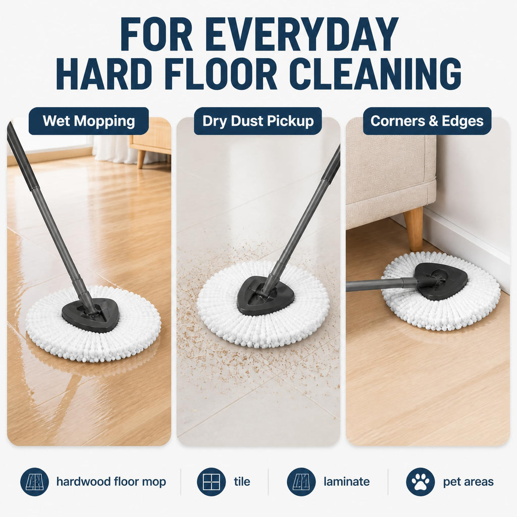 6 Pack Microfiber Spin Mop Replacement Heads Compatible with O-Cedar Triangle Spin Mop, Washable Reusable Mop Refills, Highly Absorbent Replacement Mop Heads for Hardwood, Vinyl & Laminate Floors