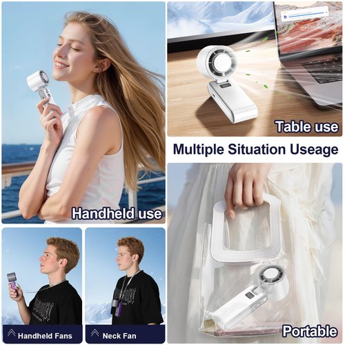 Betunich Portable Handheld Fan, (1-100) Speed Adjustable 3000mAH Rechargeable Personal Air Turbo Fan with Cooling Tech for Outdoor Activities/Travel/Working (White-Grey)
