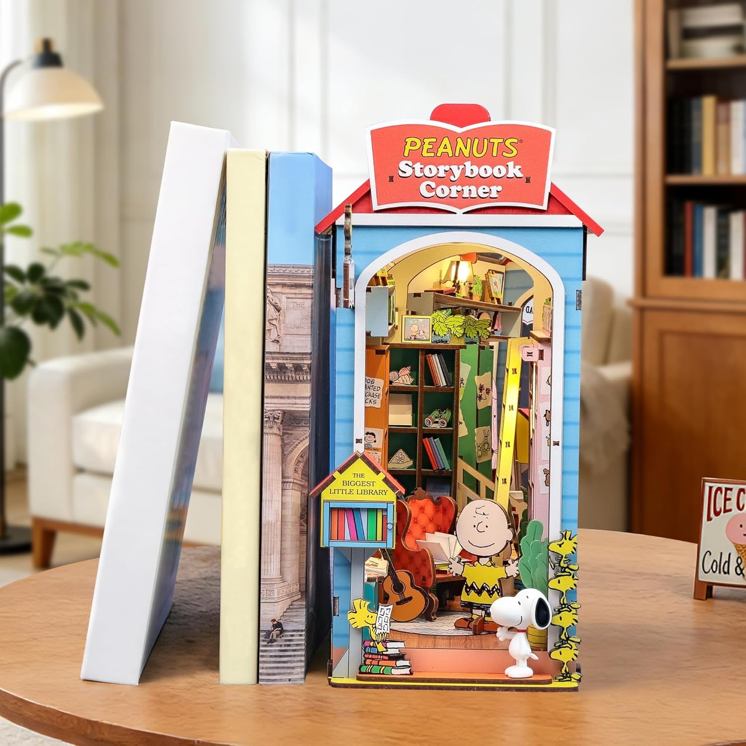 Peanuts Storybook Corner Book Nook Kit - 3D Wooden Puzzle with Snoopy Figurine & LED Light-Up House