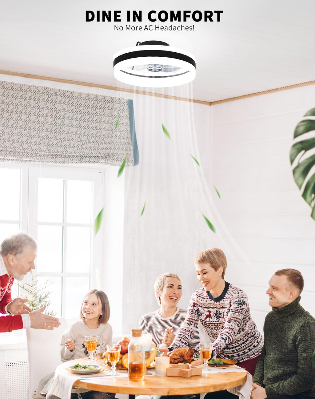 Simple Deluxe Ceiling Fan with Light 20in Low Profile Ceiling Fans with Lights and Remote Dimmable with 6 Wind Speeds Flush Mount Fandelier LED Fan Light Modern Smart for Bedroom, Black