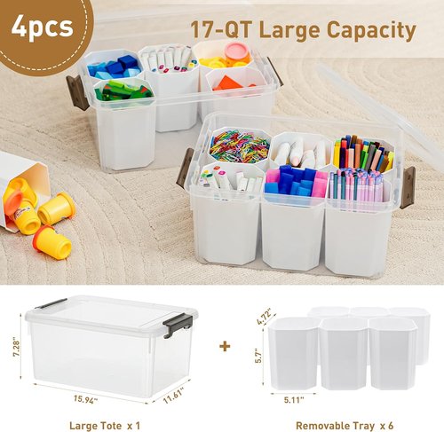 Citylife 17 QT Clear Plastic Storage Bins - Stackable Multipurpose Organizers with Lids | 4 Pack