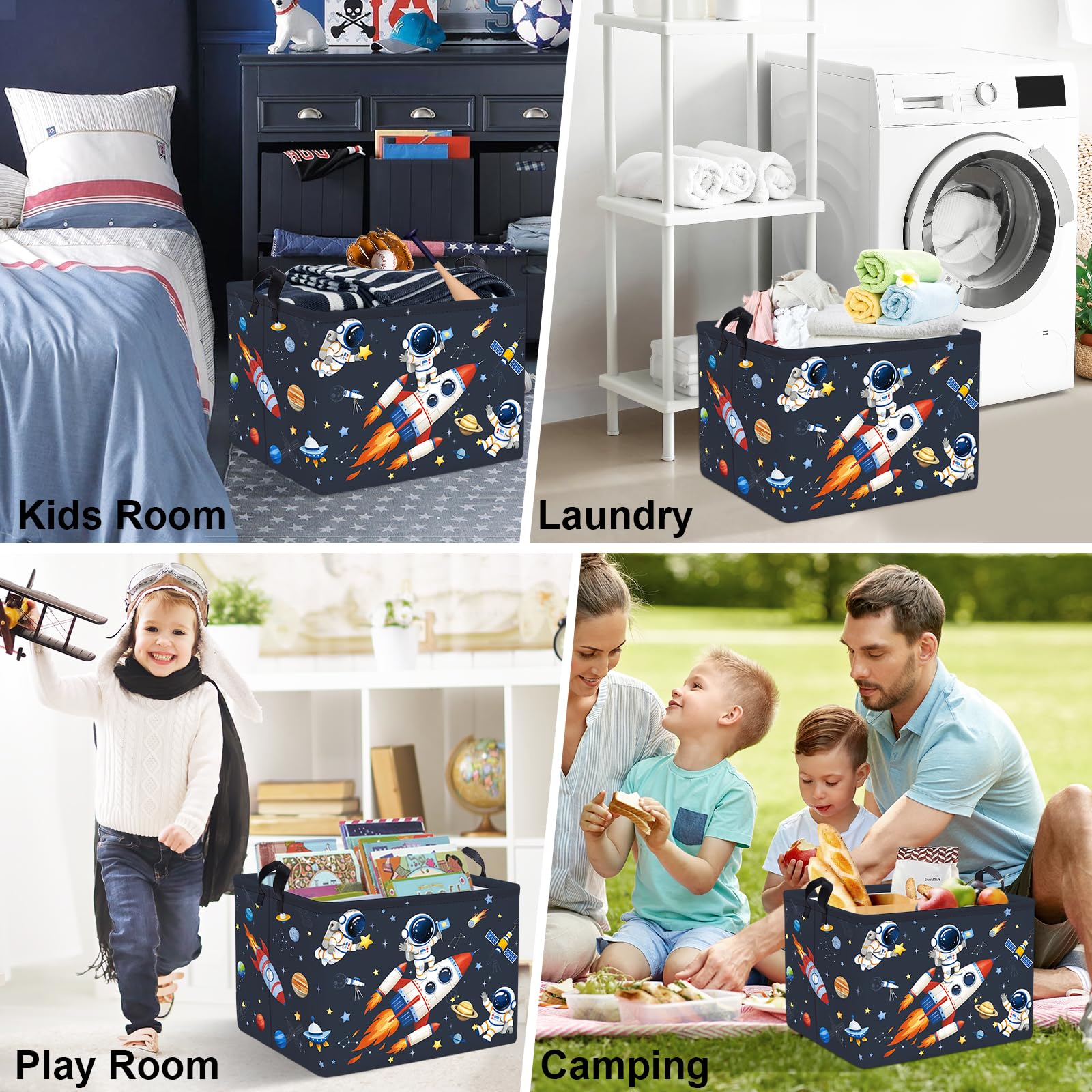 Clastyle Cosmic Space Planet Laundry Basket Star Kids Clothes Book Storage Basket Gift Toy Box for Bedroom Decor,Astronaut,40x30x30 cm