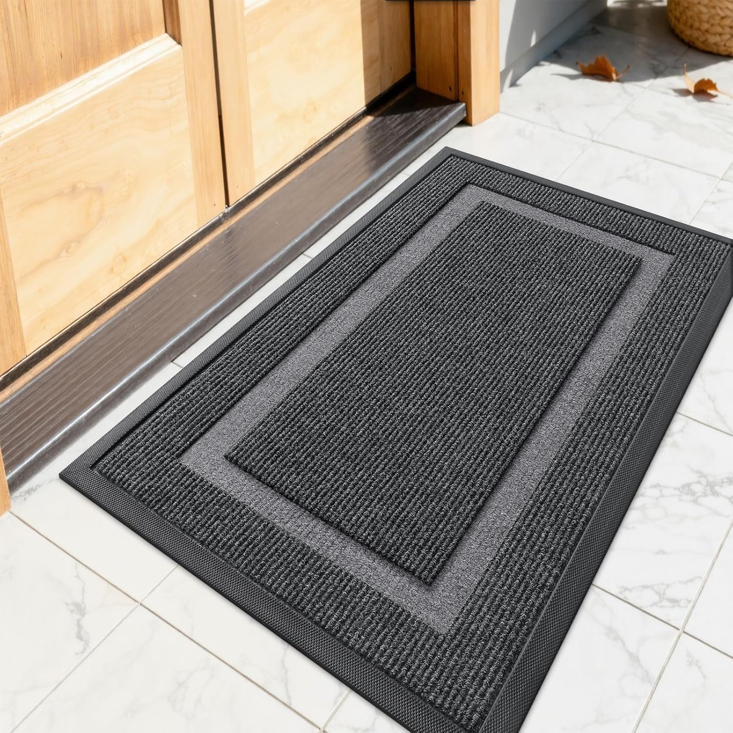OLANLY Indoor Outdoor Front Door Mat - Waterproof All-Season Doormat, Sturdy Rubber, Easy Clean | 23.5x15.5, Grey