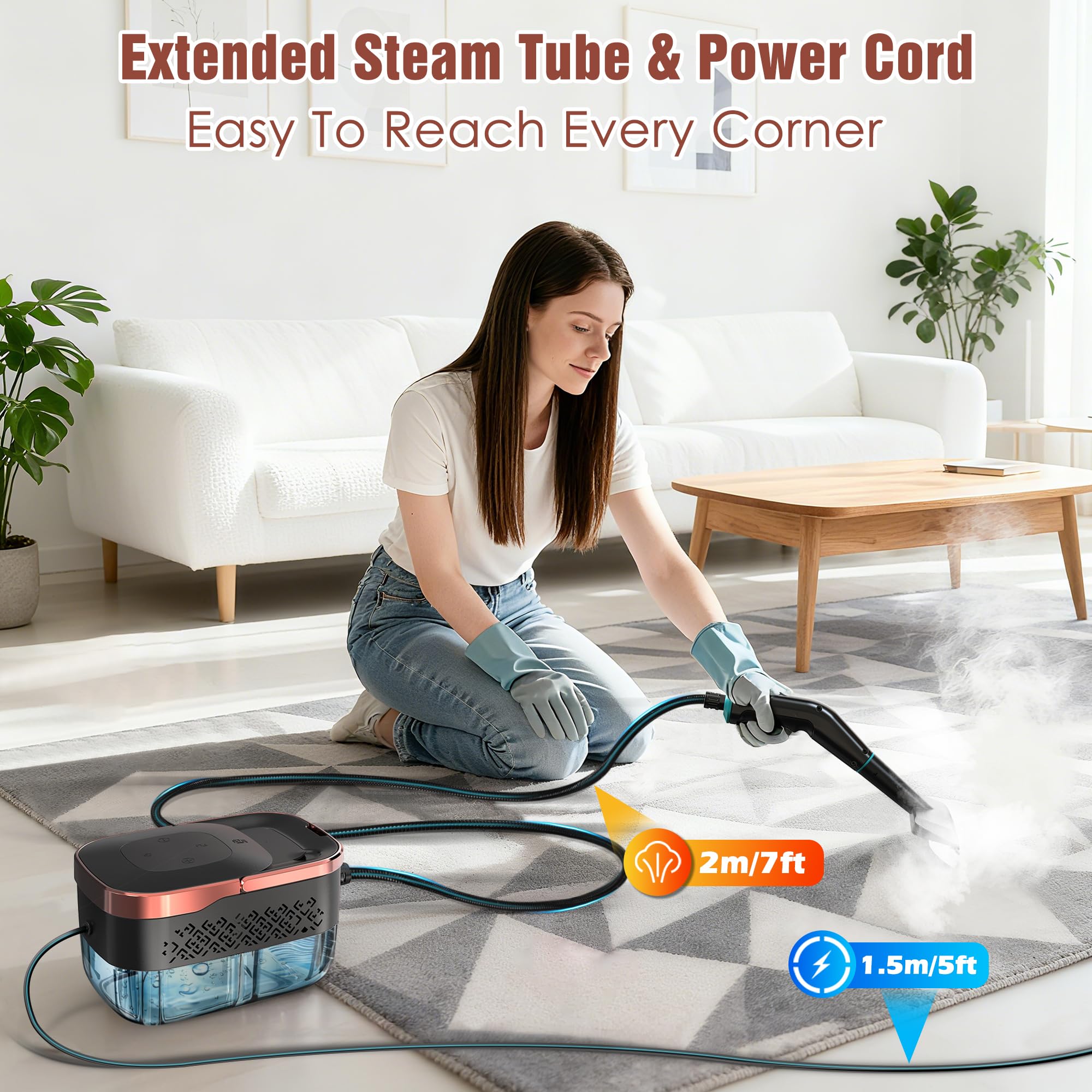 Steam Cleaner, 4 Bar High Pressure Steamer with 6-Level Adjustable, 15s Heat-Up, 42.7oz Large Tank, 7ft Extended Hose, 18 pcs Accessories, Portable Steam Cleaner for Home, Car, Tile, Grout, Grease