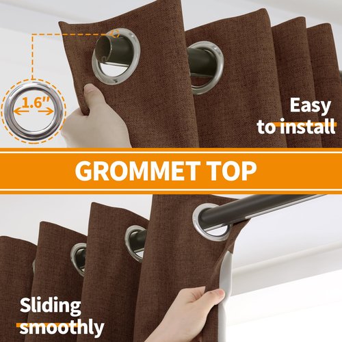 YoungsTex Dark Brown Linen Blackout Curtains 84 Inches Long for Bedroom, Chocolate Thermal Insulated Drapes with Grommet Full Room Darkening Privacy for Living Room, 2 Panels, 52 X 84 Inch
