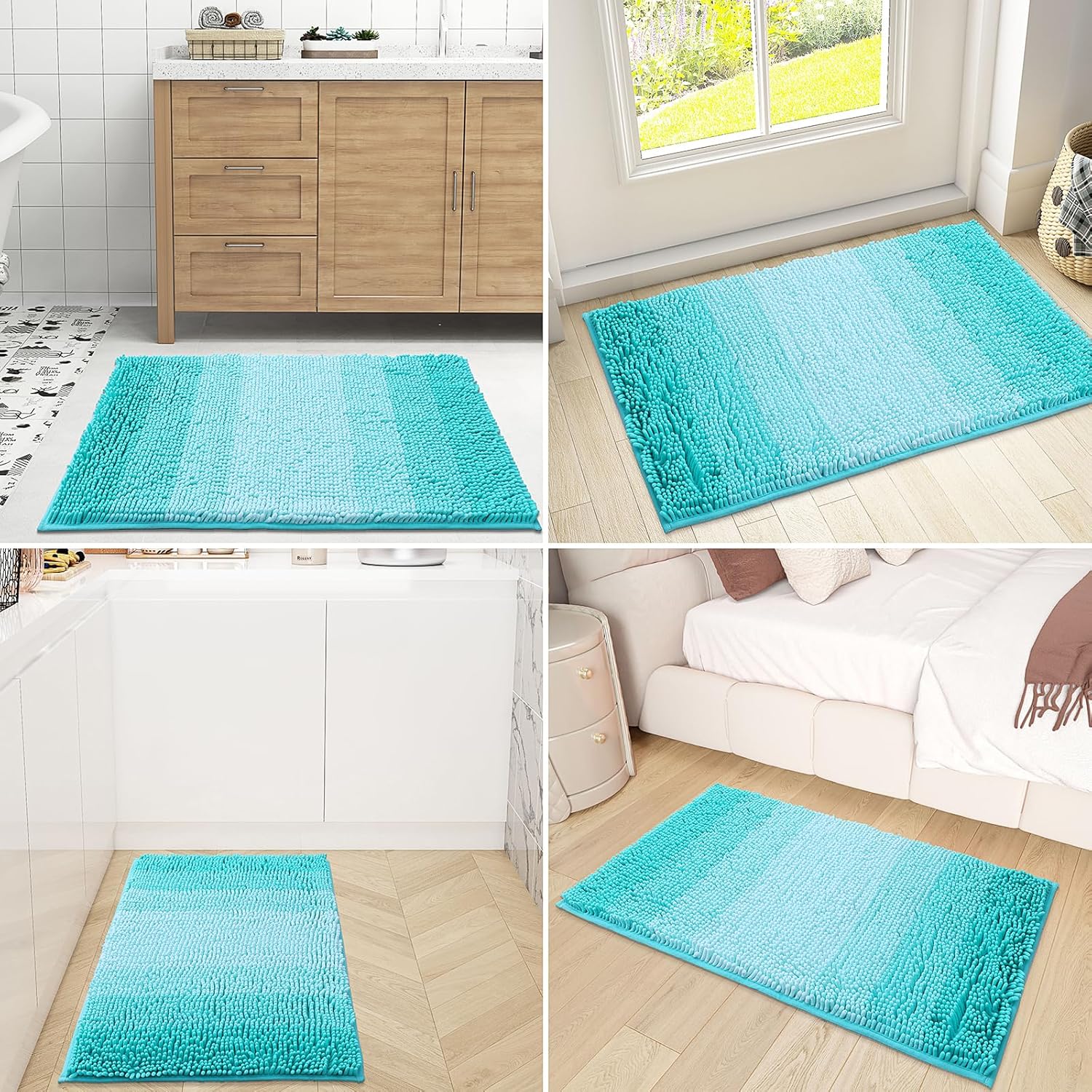 OLANLY Bathroom Rug - Extra Soft Chenille Shaggy Mat | Non-Slip, Machine Washable, 24" x 16", Turquoise