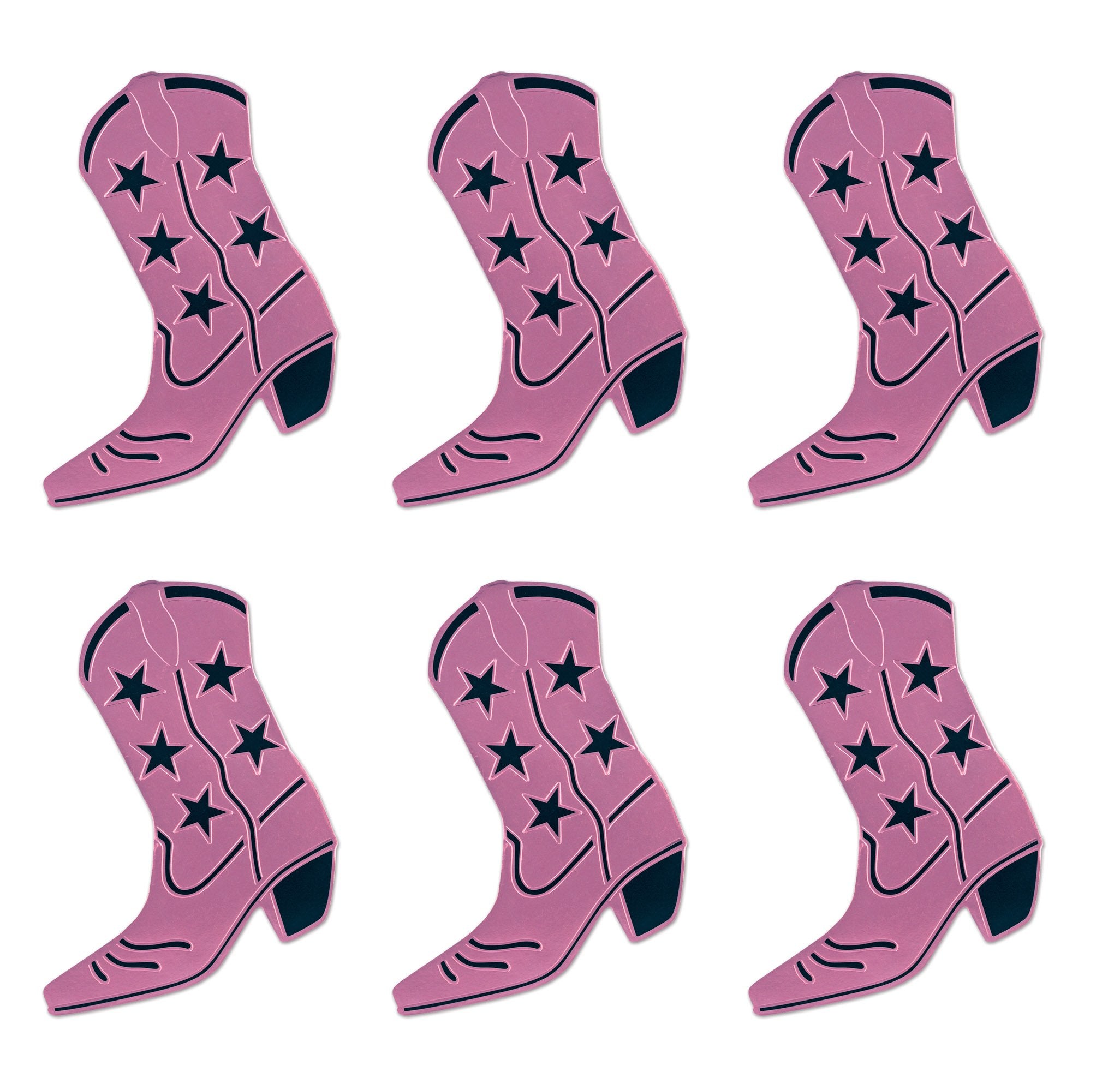 Beistle , 6 Piece Foil Cowboy Boot Silhouettes, 16'' (Pink/Black)