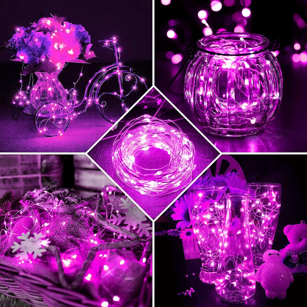 Skiennix 12 Pack Pink Fairy Lights - 7Ft 20 LED Twinkle String Lights | Battery Operated & Waterproof for Weddings, Parties, & Decor