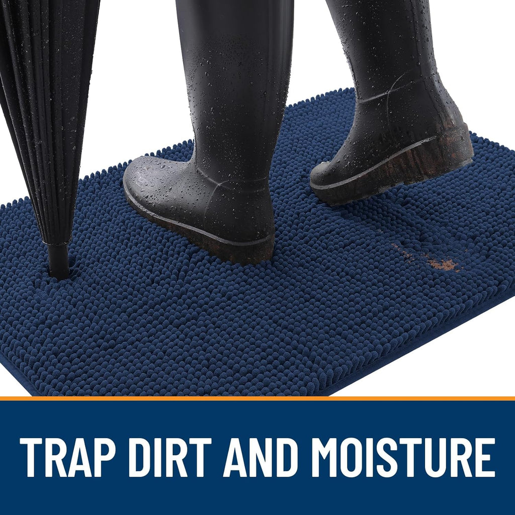 OLANLY Dog Door Mat - Absorbent Non-Slip Chenille Mat for Muddy Paws | 70x24, Dark Blue