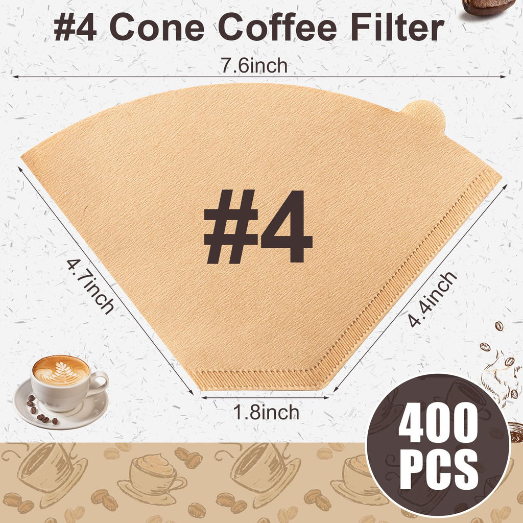 Coffee Filters #4, Unbleached Natural Coffee Filters 8-12 Cup, Disposable Coffee Filters, 4 Cone Paper Compatible with Ninja Coffee Maker, Pour Over and Drip Coffee Maker, 400 Count