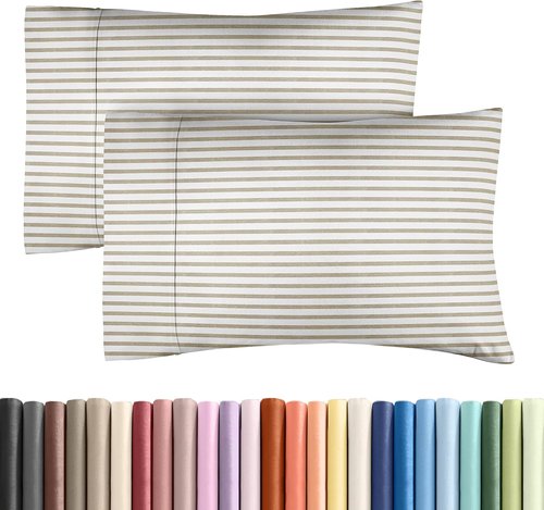 King Pillow Cases by [Brand Name] - Ultra Soft Hotel Quality Covers | Comfy, Wrinkle-Free, Beige Stripes - Set of 2