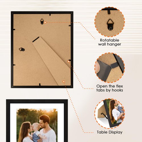 FIXSMITH 8x10 Picture Frame Set of 4, Photo Frame with HD Plexiglass, Display Pictures 5x7 with Mat or 8x10 Without Mat Multi Picture Frames Collage for Tabletop or Wall Display, Black