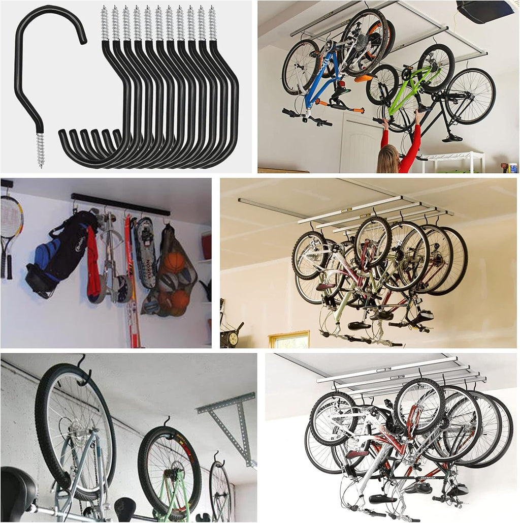 Skiennix 12PCS Heavy-Duty Bike Storage Hooks - Wall-Mounted Design for Bikes & Gear Storage