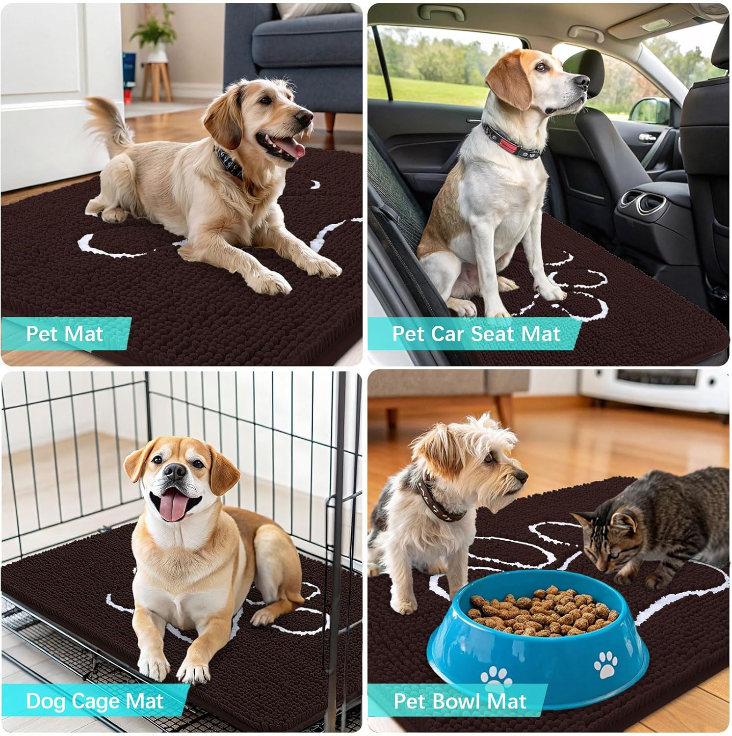 OLANLY Dog Door Mat - Absorbent Non-Slip Mud Mat for Paws | 47x24 Inches, Quick Dry Chenille, Brown