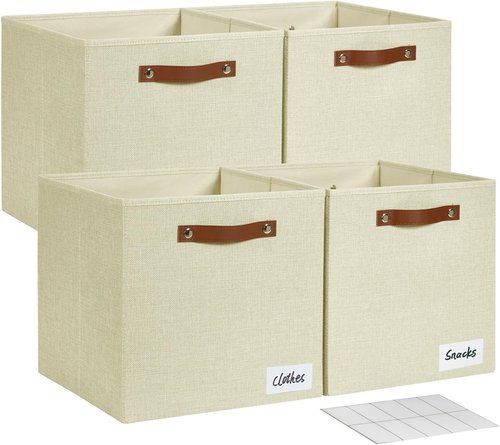Bagnizer Collapsible Storage Cube Bins - Foldable Organizer with 2 Handles | 13"x13"x13", Beige, 4 Pack