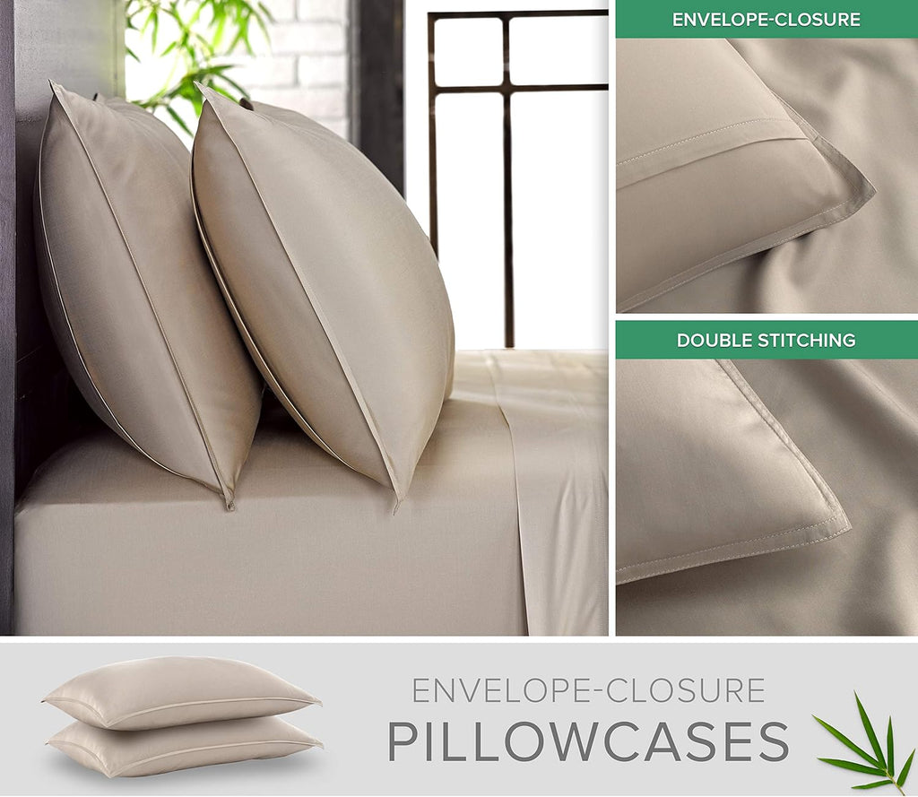Pure Bamboo Full Bed Sheet Set - Luxuriously Soft & Cooling 100% Organic Viscose | Double Stitching, Sand Color