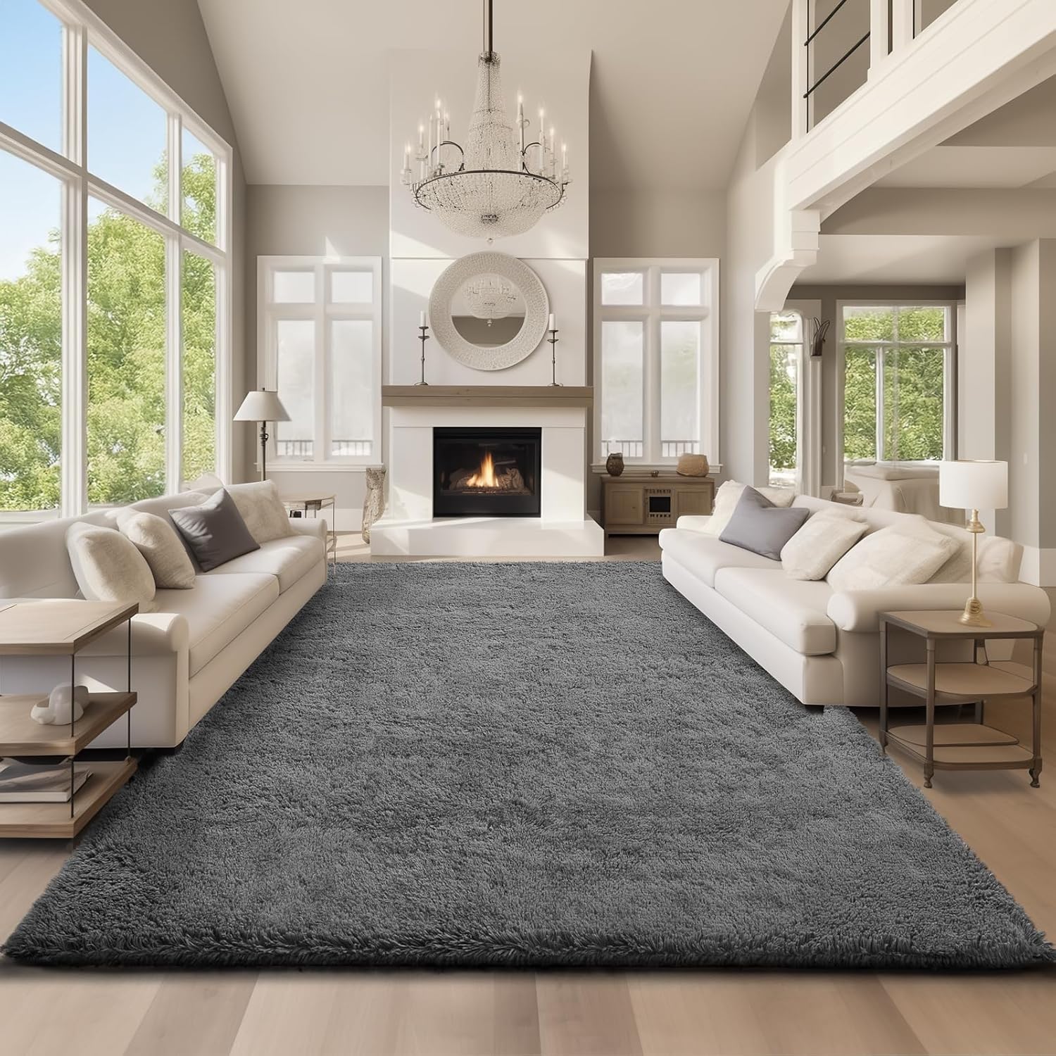 Ophanie Area Rugs - Large 9x12 Grey Shag Carpet | Soft Thick Indoor Rug for Living Room & Nursery