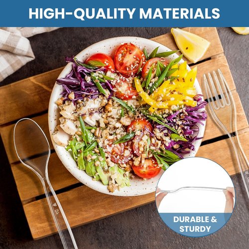 Clear Plastic Utensils - 360 Heavy-Duty Disposable Forks for Parties | Bulk Silverware