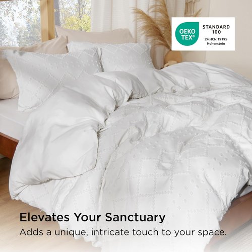 Bedsure Boho Duvet Cover - Soft White Bedding Set for Queen Size | Machine Washable, Includes 1 Cover & 2 Shams