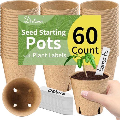 Dalzom® Biodegradable Peat Pots - 60Pcs 3.1” Seedling Pots with Drainage Holes & Labels