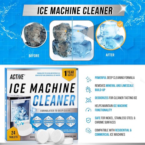 ACTIVE Ice Machine Cleaner - 24 Safe Descaling Tablets for Frigidaire, Opal, GE Profile & Kitchenaid | 1-Year Supply