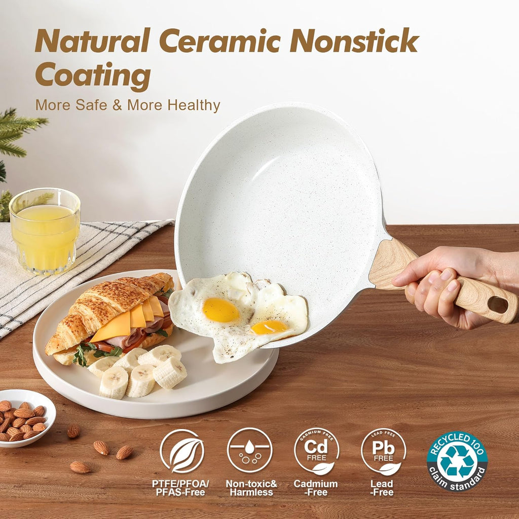 SENSARTE Nonstick Frying Pan Set - White Ceramic Coating Chef's Cookware | PTFE & PFAS Free (9.5, 11, 12.5 Inch)