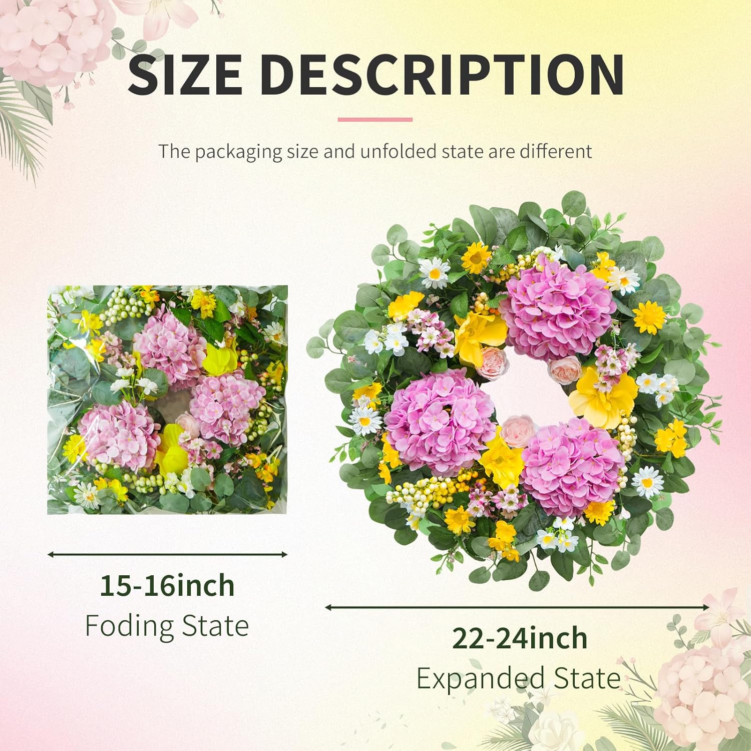 Vibrant Hydrangea & Rose Wreath by [Brand Name] - 24 Inch Summer Floral Decor for Front Door & Porch