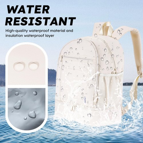 NOL Natural Organic Lifestyle Kids 2-in-1 Backpack & Insulated Lunch Bag-16 Multi-Functional Large Compartments Backpack for School & Travel, Double Deck, Water Resistant, Leak-proof, Padded (Cream)
