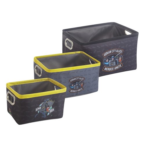 Batman 3 Piece Nestable Rectangular Storage Bins with Grommet Handles for Organizing Toys, Games, Clothes in Nursery, Playroom, Bedroom, Bathroom