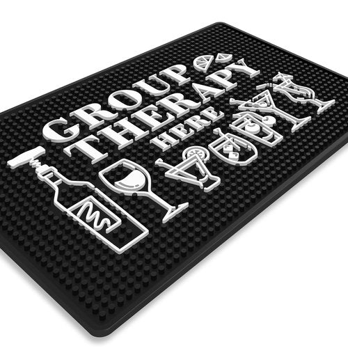 Group Therapy Bar Mat for Countertop - Ideal for Bartending & Home Bar Spill-Proof, Durable, Non-Slip Rubber Mat - Large Size 18"x12" - Bar Mats for Home Bar - Thick Rubber Mat