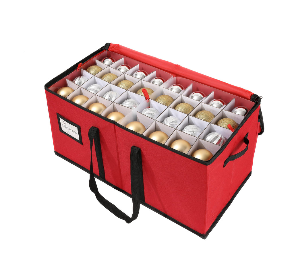 Sattiyrch Christmas Ornament Storage Box,8 Trays with Customizable Dividers,Canvas,Dust-Proof, Collapsible,Portable with Dual Handles,Holds Up to 128 x 2.36 Ornaments