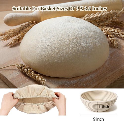Banneton Bread Proofing Basket Set - 9-Inch Round Natural Rattan with 4 Linen Liners | Perfect for Sourdough Baking