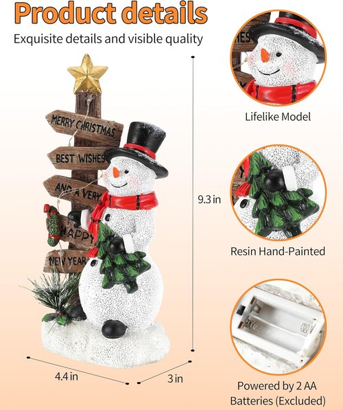 iStatue Merry Christmas Snowman Sign - Resin Tabletop Decoration with Mini Tree & Wooden Plaque | Holiday Home Decor Gift