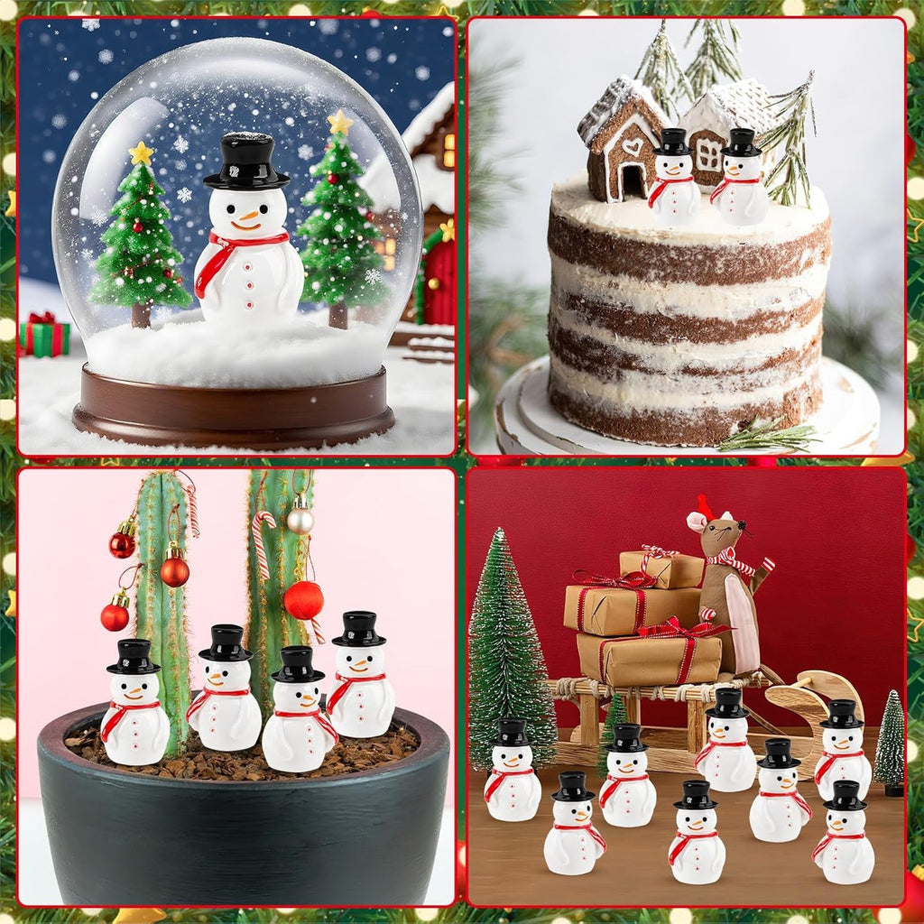 Skiennix Mini Snowman Figurines - 16 Pcs Resin Ornaments for Winter DIY Crafts & Fairy Garden Decor