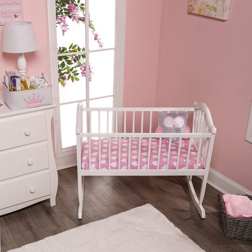 EVERYDAY KIDS 2 Pack Baby Cradle Sheets - Fitted Set for Baby Girl; 100% Cotton Jersey Knit, Breathable and Soft Cradle Mattress Pad Cover; Pink and White Heart Design Sheet and Gray Polka Dots Sheet