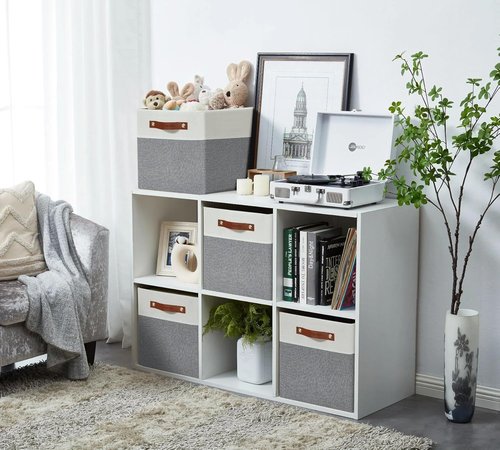 DECOMOMO Fabric Cube Storage Bins - Stylish Grey & White Storage Baskets for Kallax | 13-Inch Cube - 4 Pack