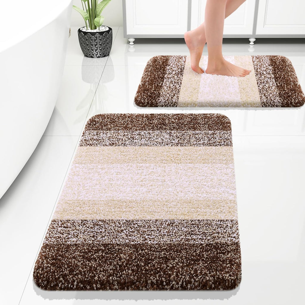 OLANLY Bathroom Rug Set - Soft Absorbent Microfiber Mats | Non-Slip & Machine Washable (30"x20" + 24"x16", Brown)