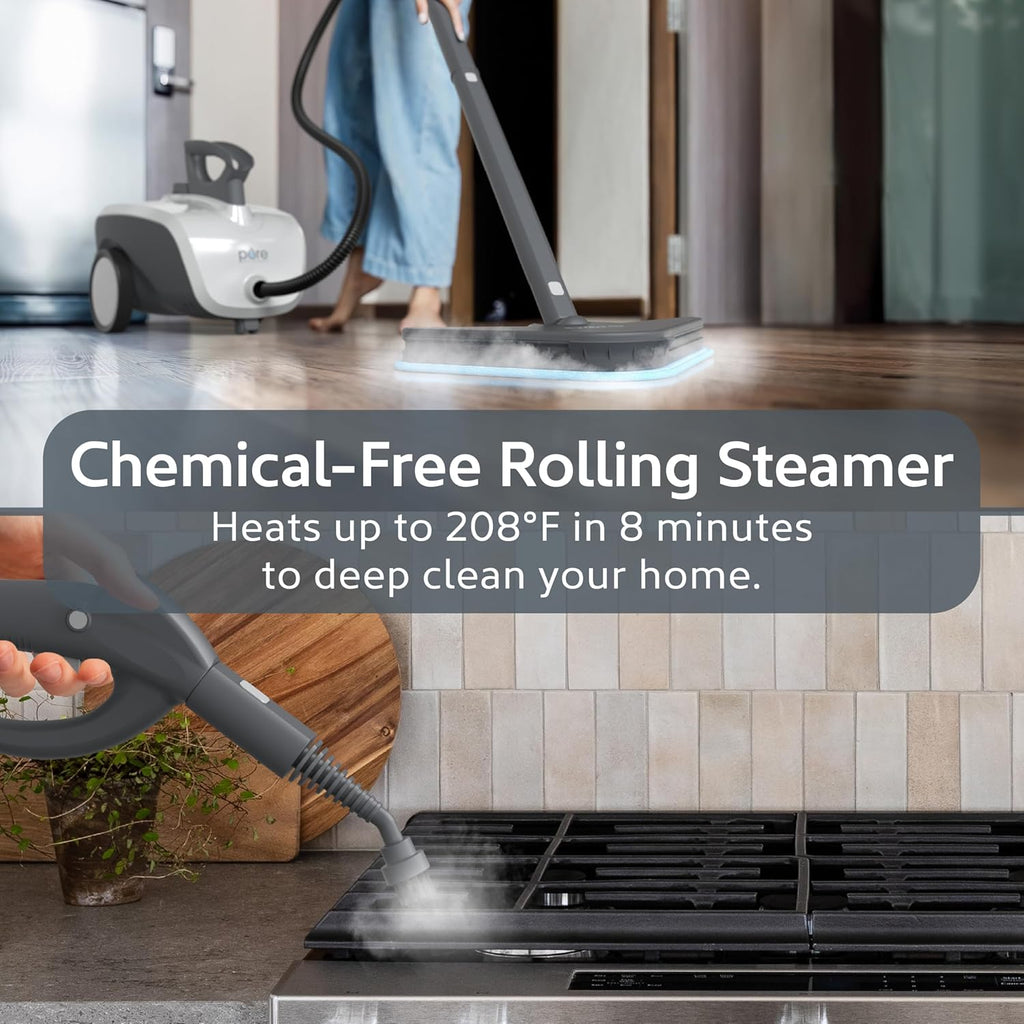 Pure Enrichment PureClean XL Rolling Steam Cleaner - 1.5L Heavy-Duty Steamer with 17 Accessories for Chemical-Free Deep Cleaning