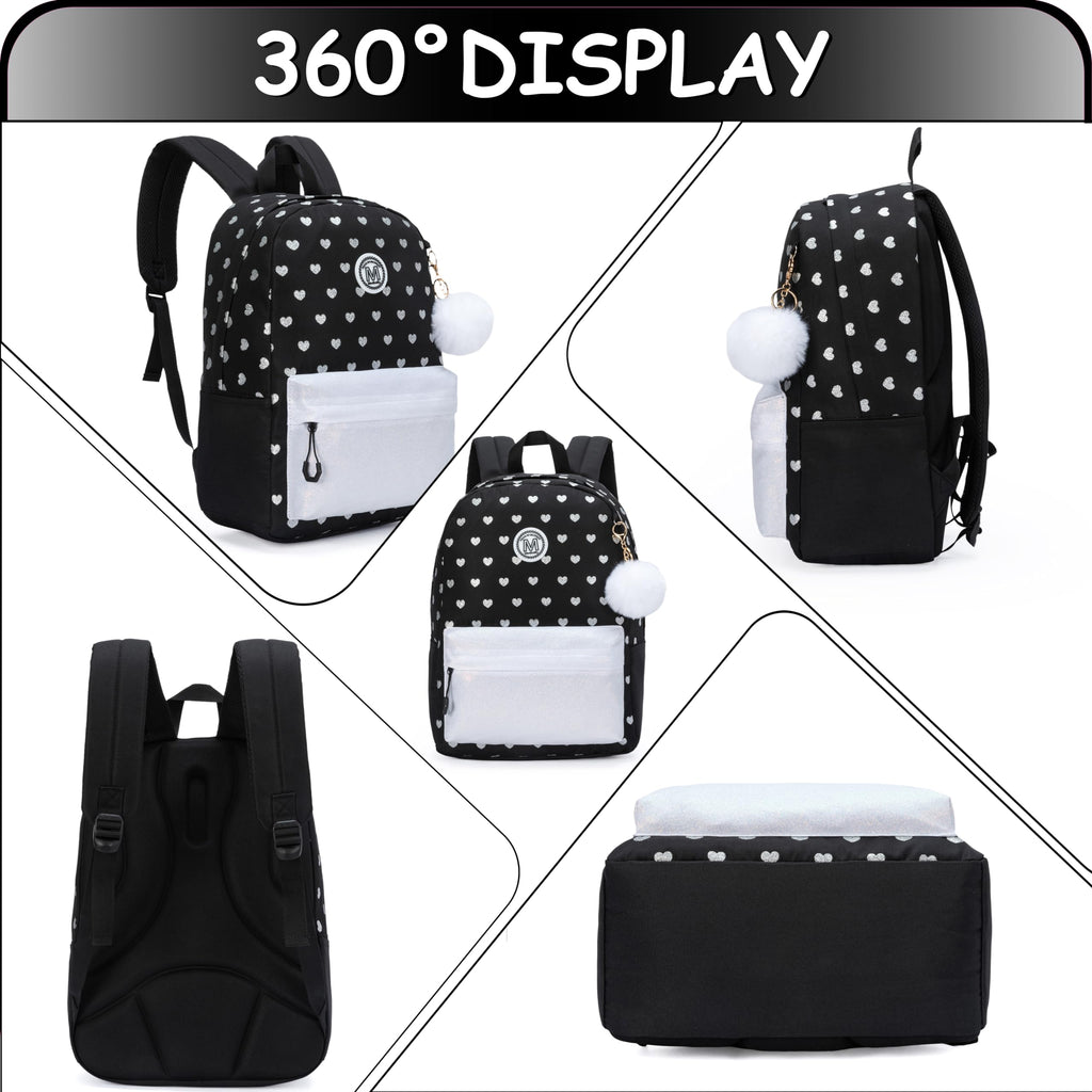 ZBAOGTW Backpack for School Girls Backpack for Girls Travel Backpacks Black Laptop Backpacks Schoolbags for Kids Backpacks Ages 8-10 with Lunch Box Pencil Case Sets for Elementary High School Girl