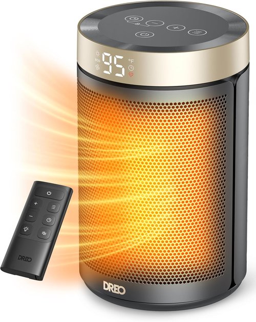 DREO Portable Electric Space Heater - 2024 Upgraded with Thermostat, Remote & Digital Display | 1500W PTC Fast Heating for Home & Office
