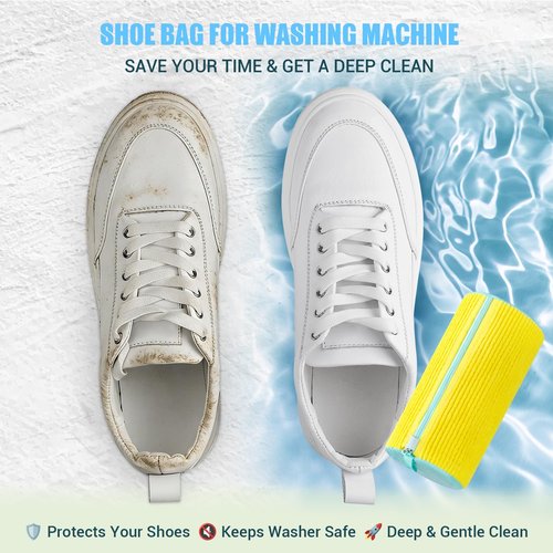 Shoe Washing Machine Bag, 2 PC Reusable XXL Shoes Laundry Bag for Washer & Dryer with Concealed Heavy-Duty Zipper to Protects Shoes & Machine, Cleaning Bag for Sneakers & Tennis Shoe(Yellow)