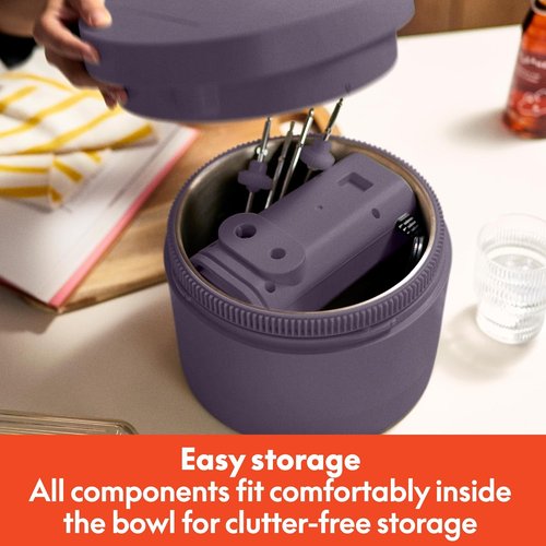 Bella 3.5 Qt Electric Hand & Stand Mixer - 2-in-1 with Bowl, Dough Hook & Whisk - Plum Color