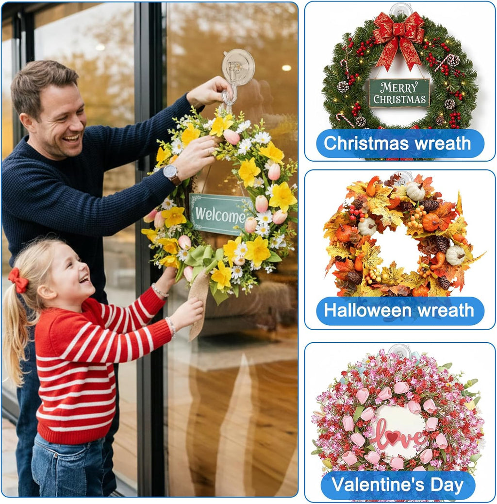 Skiennix 6 Pcs Suction Cup Wreath Hangers - Heavy Duty No-Damage Hooks for Glass & Tile Walls