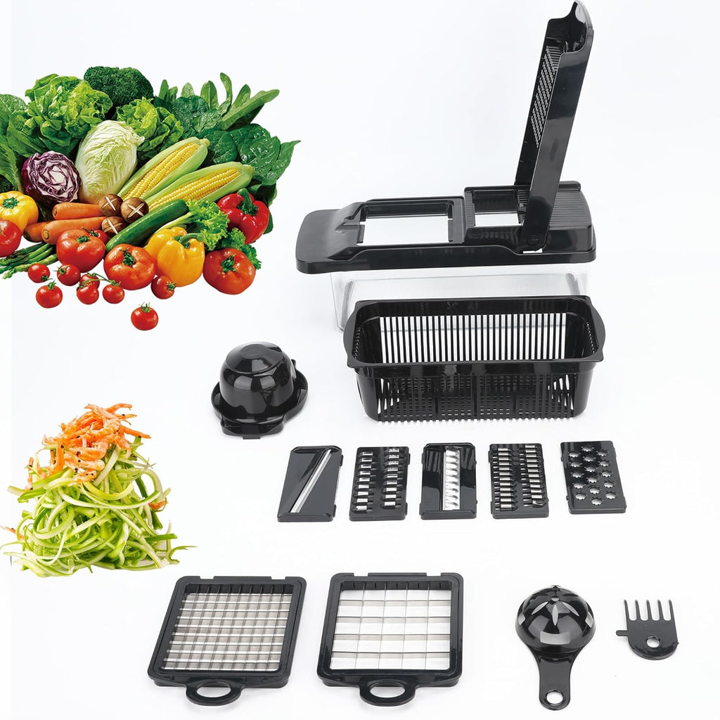Skiennix 14-in-1 Vegetable Chopper - Multifunctional Stainless Steel Onion Slicer & Food Dicer Set