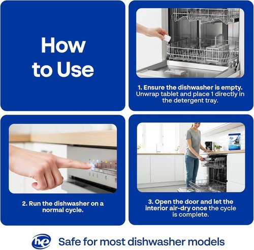 Earth Breeze Dishwasher Cleaner Tablets - 4-in-1 Formula Cleans, Deodorizes & Protects | Fragrance-Free, Safe for All Dishwashers