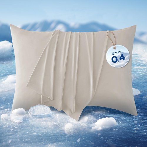 Bedsure Cooling Pillow Cases for Hot Sleepers, Cool Pillowcases for Night Sweats, Zipper Pillow Cases Queen Set of 2, Silky Soft & Breathable Cold Pillow Covers for Hair & Skin, Beige, 20x30 Inches